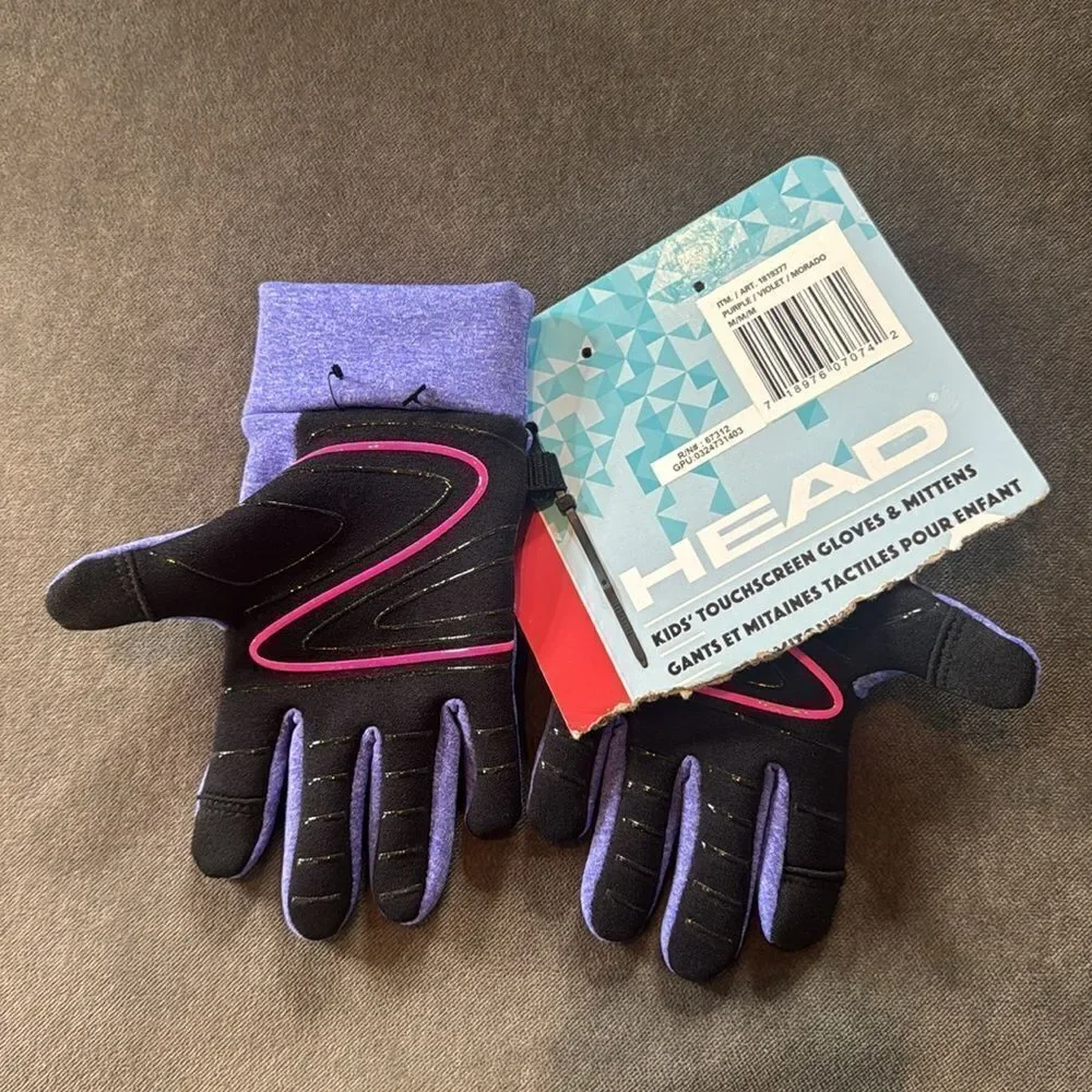 HEAD Girls Purple Touchscreen Ultrafit Stretch Fleece Gloves Size M 6-10 NEW